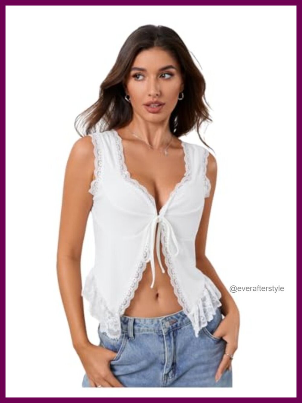 Women's Y2K Lace Trim Tie Front Sleeveless Tank Top Going Out